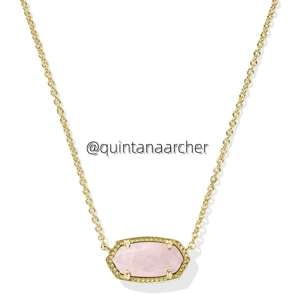 Elisa Gold Pendant Necklace in Rose Quartz